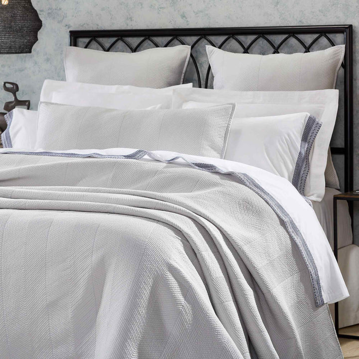 CL-172-11096_3|Sophisticated light grey quilted coverlet, showcasing its elegant herringbone pattern and luxurious detailed texture.