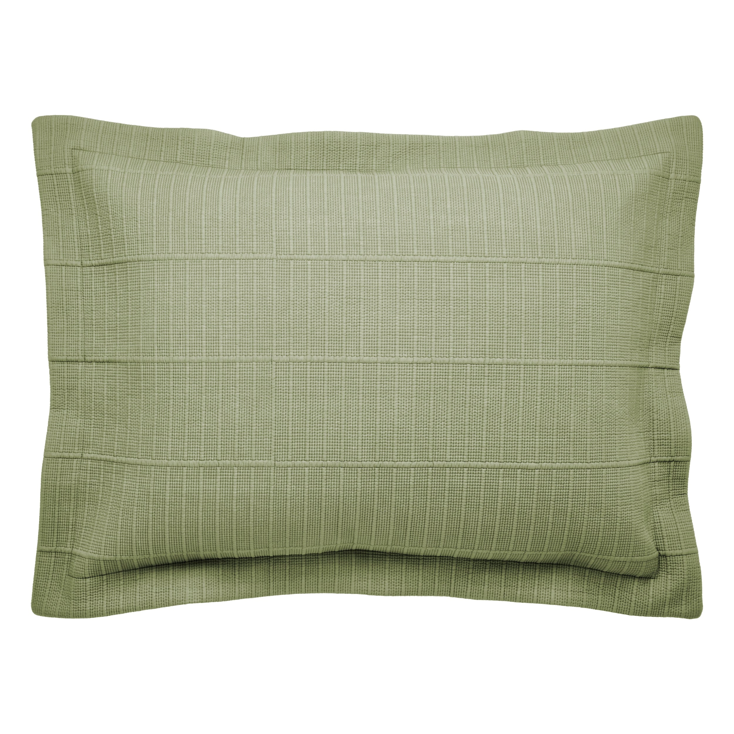 SS-270-2026_1|Sage green textured woven coverlet pillow sham, featuring a stylish pattern and soft fabric for elegant bedroom comfort.