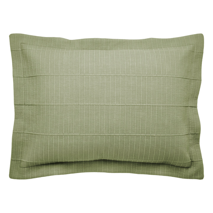 SS-270-2026_1|Sage green textured woven coverlet pillow sham, featuring a stylish pattern and soft fabric for elegant bedroom comfort.