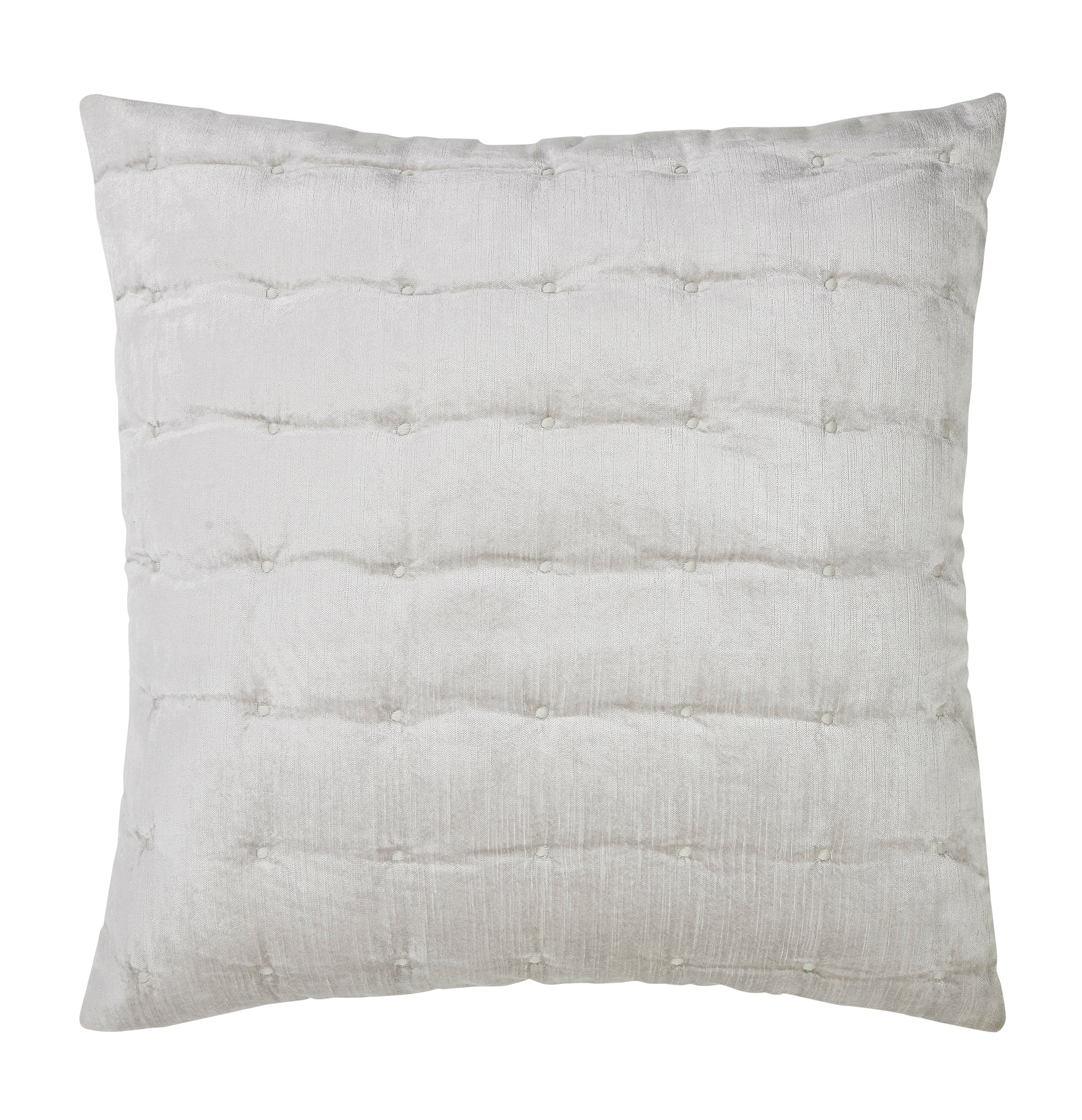 ES-306-X_2|Square light grey velvet quilted pillow sham, featuring wide horizontal channels with small, evenly spaced tufted accents.