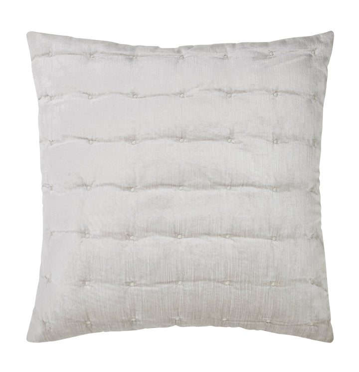 ES-306-X_2|Square light grey velvet quilted pillow sham, featuring wide horizontal channels with small, evenly spaced tufted accents.