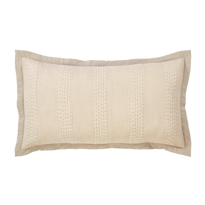 KS-164-2036_1|Elegant cream coverlet pillow with subtle textured pattern and border. Perfect decorative accent for any bed or sofa.