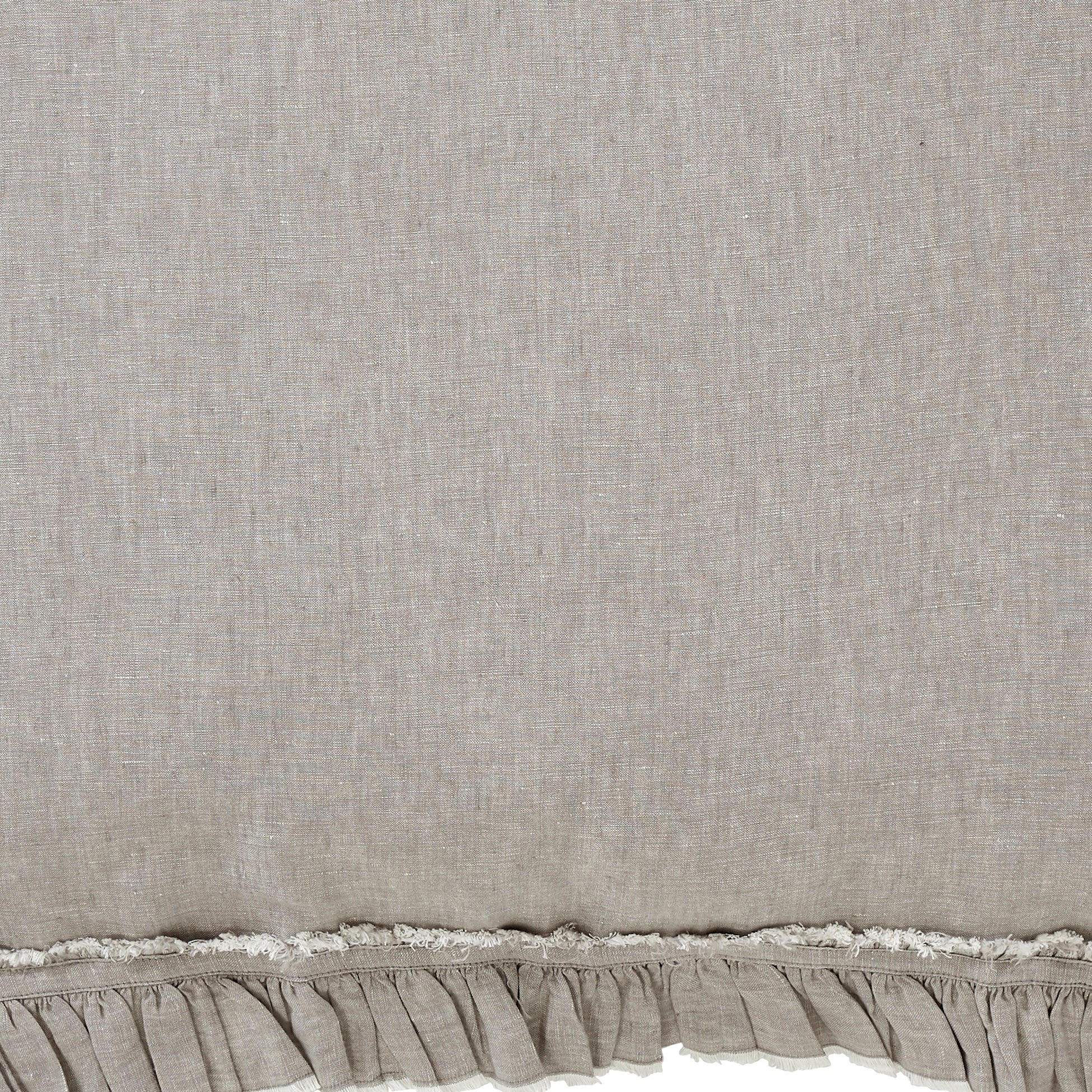 SWT-019-7.8_1|Earthy natural beige linen-blend fabric featuring a rustic frayed edge and charming ruffled trim along the bottom.