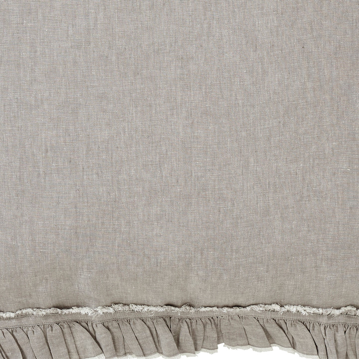 SWT-019-7.8_1|Earthy natural beige linen-blend fabric featuring a rustic frayed edge and charming ruffled trim along the bottom.