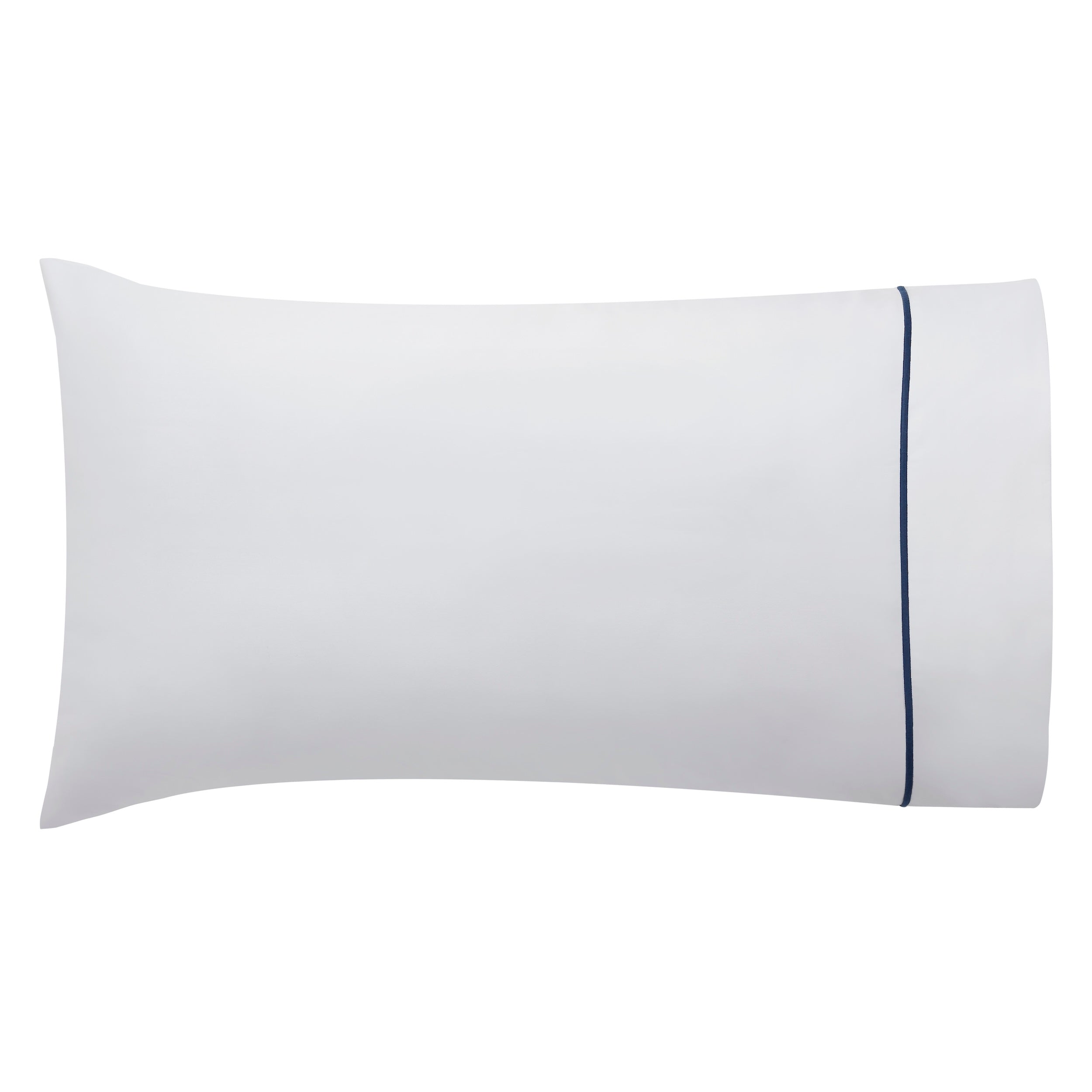 ASP-549-2032_1|Elegant white 100% cotton pillowcase featuring a delicate navy blue stripe. Soft, crisp, and comfortable luxury bed linen.