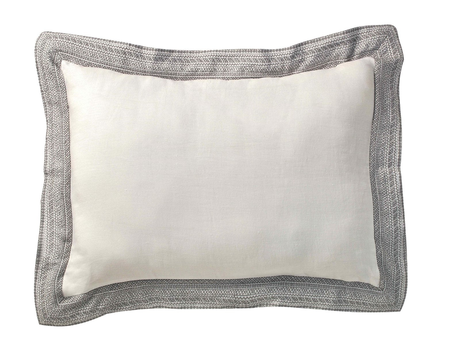 KS-010-2036_1|Modern white duvet cover with a grey geometric patterned border. Luxurious, decorative bedding for contemporary bedroom aesthetics.
