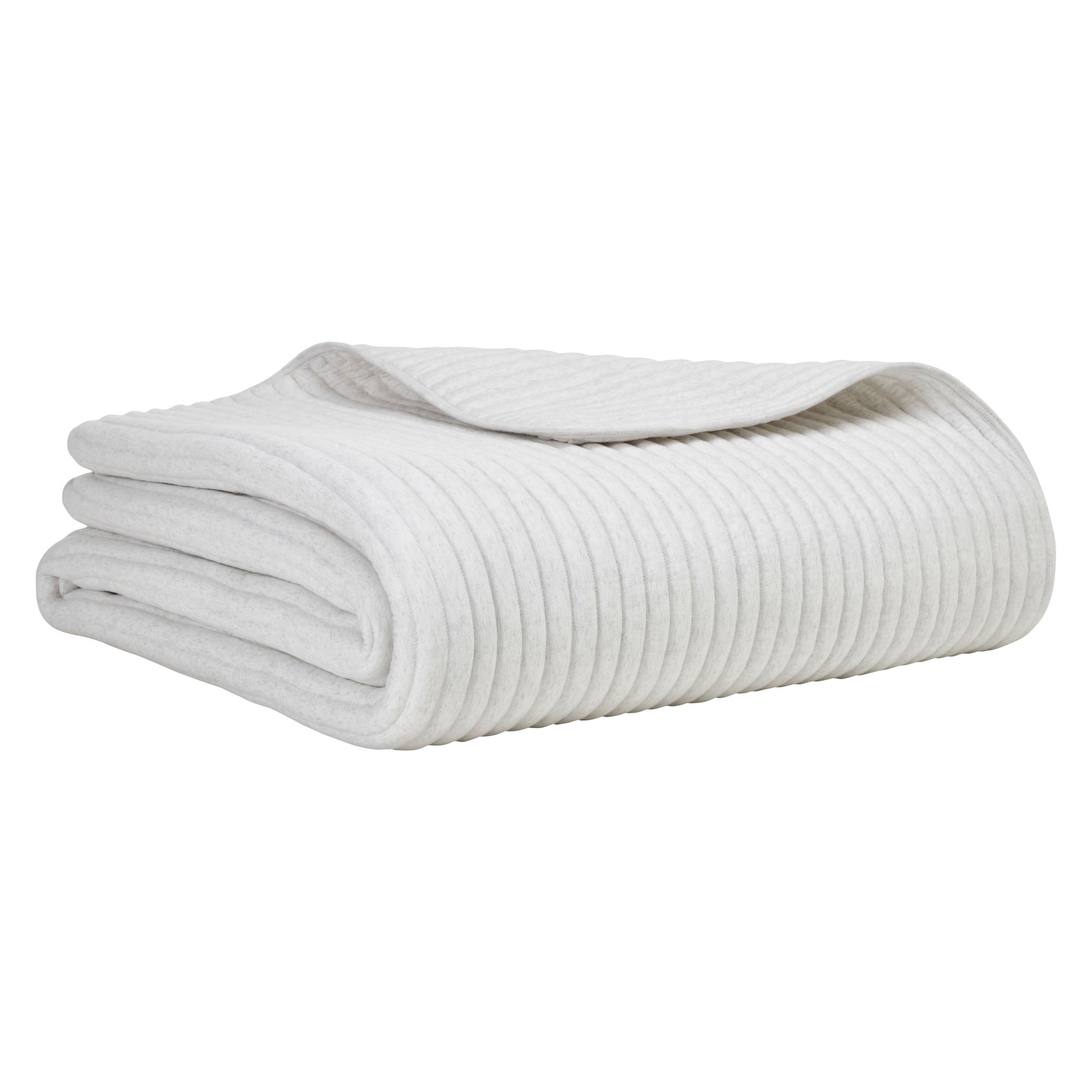QT-374-9496_6|Neatly folded off-white ribbed quilt, offering a soft, textured comfort layer for contemporary bedroom decor.