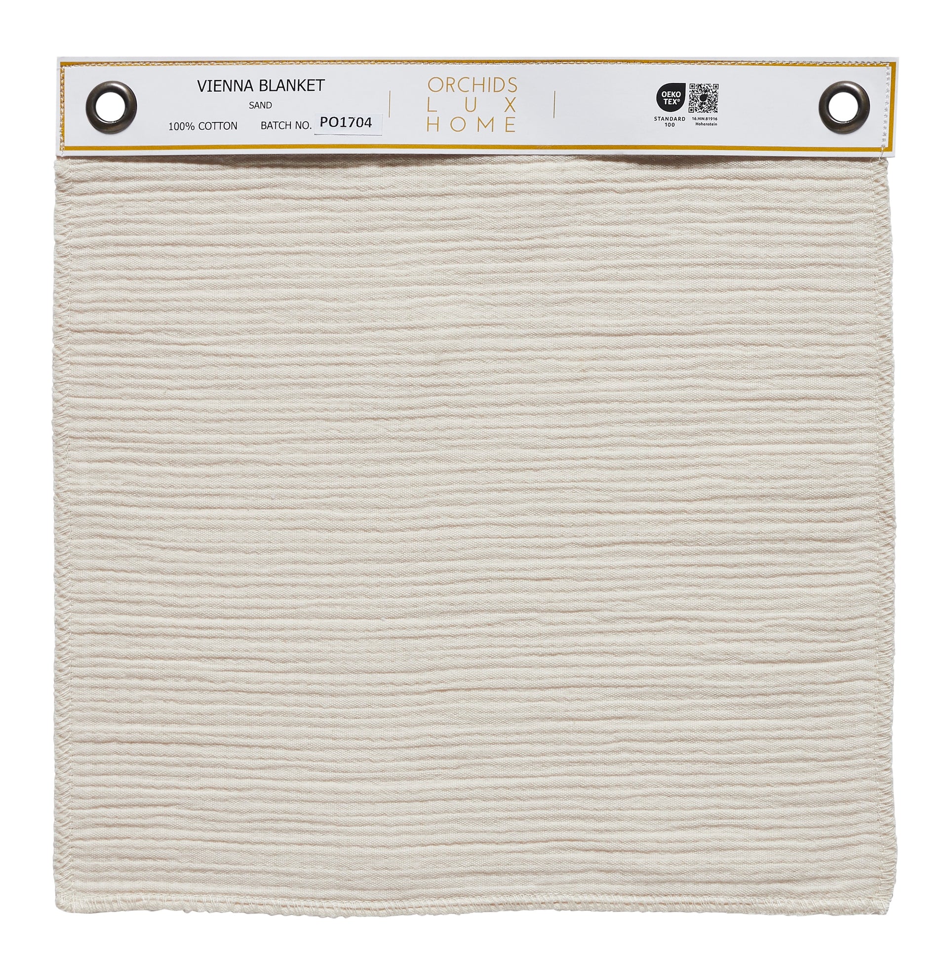 SWT-860-1010_1|100% cotton Vienna blanket swatch in sand color, soft textured fabric, perfect for a cozy and stylish home.