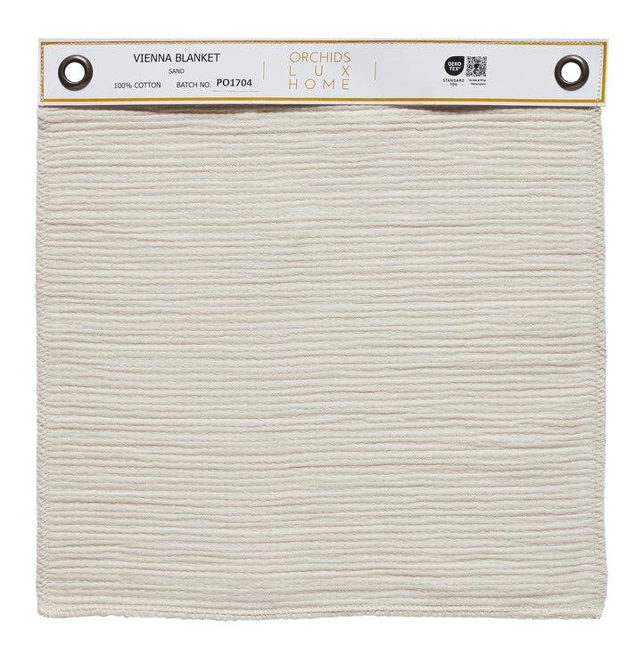 SWT-860-1010_1|100% cotton Vienna blanket swatch in sand color, soft textured fabric, perfect for a cozy and stylish home.