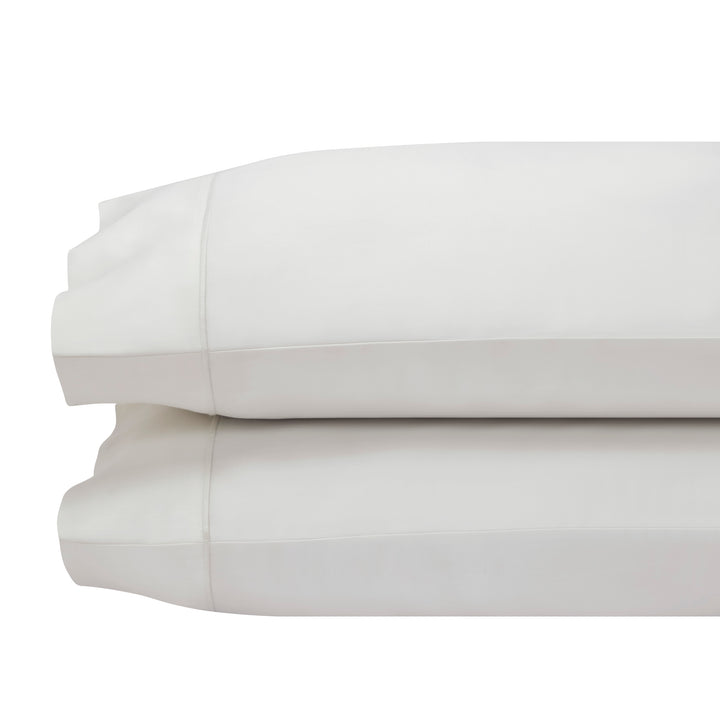 ASP-546-X_1|Stack of two white 100% cotton sateen pillowcases with a smooth finish and a classic hemmed opening.