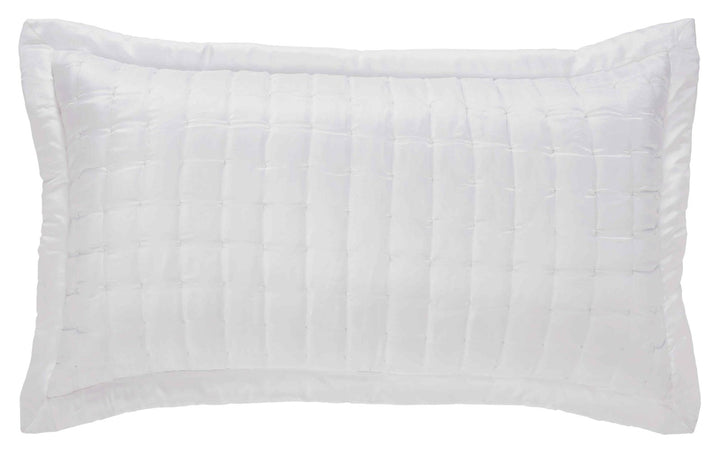 KS-332-2036_1|Crisp white satin quilt featuring a sophisticated square quilted pattern, provides a clean, elegant look and comfort.