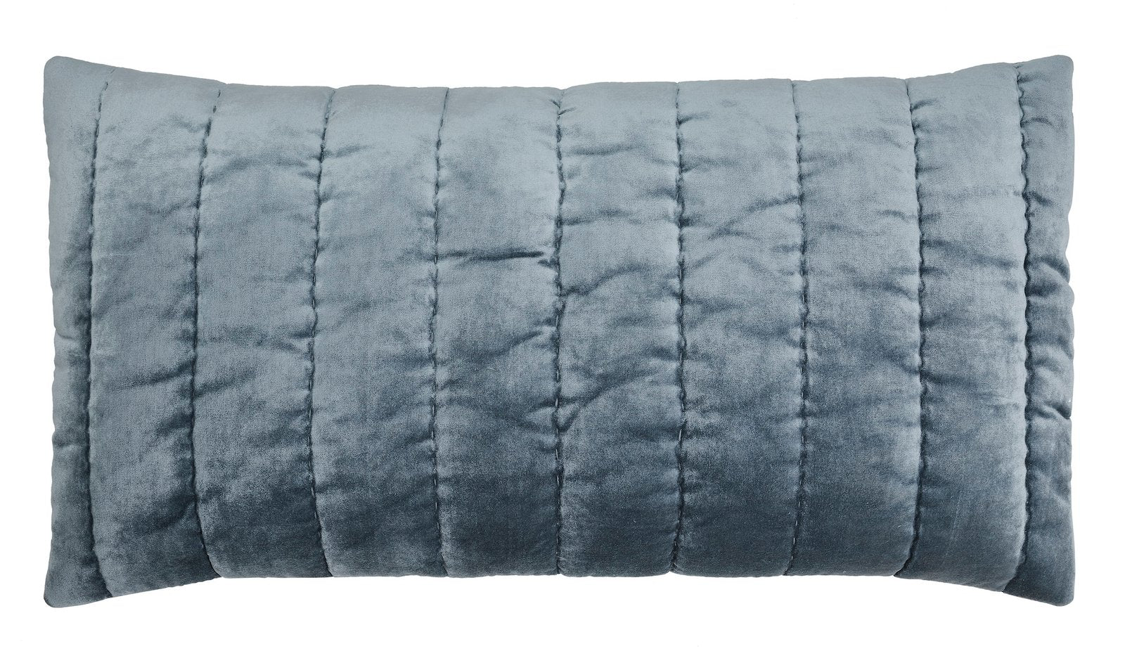 KS-360-2036_1|Teal blue velvet rectangular decorative pillow with plush channel quilting, perfect for adding luxury to sofa or bed.