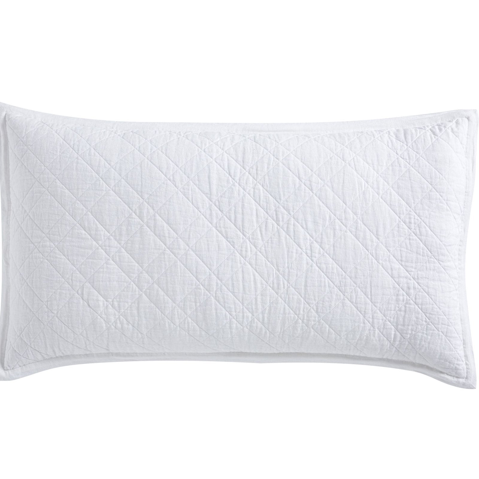 SS-253-2026_2|Elongated white diagonal diamond-quilted coverlet sham, perfect for a clean, sophisticated look with rich, soft texture.