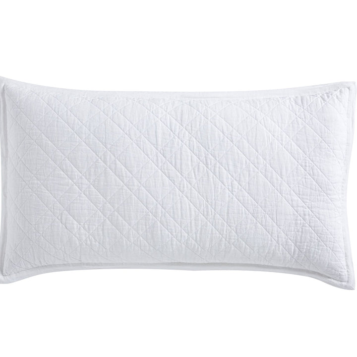 SS-253-2026_2|Elongated white diagonal diamond-quilted coverlet sham, perfect for a clean, sophisticated look with rich, soft texture.