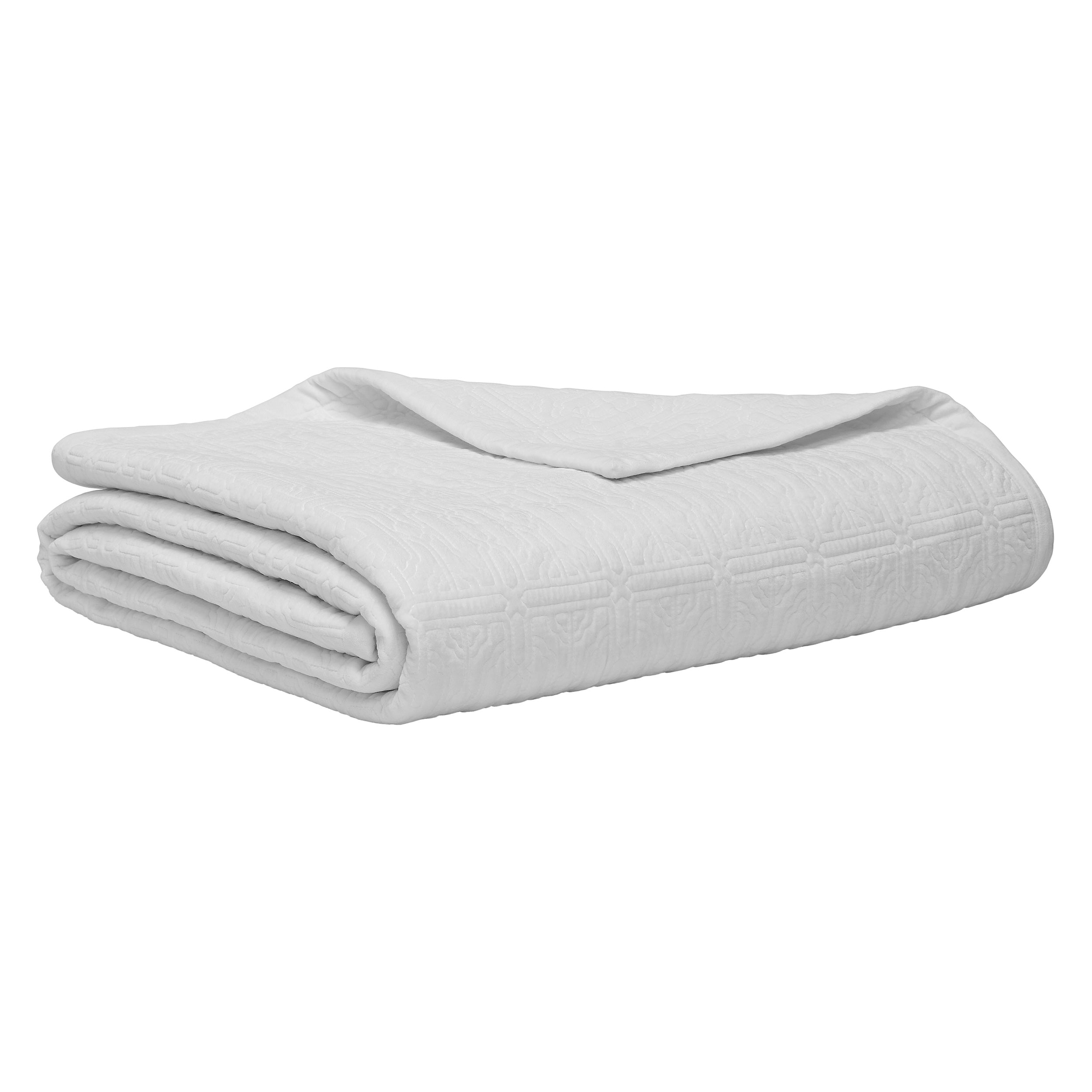 QT-376-9496_8|Neatly folded white quilted blanket, geometric pattern. Ideal for modern bedroom style, elegant and space-saving bedding.