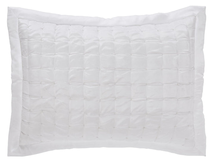 SS-332-2026_1|Pristine white quilted pillow sham featuring a soft square pattern and delicate ruffled edge, perfect for a fresh look.