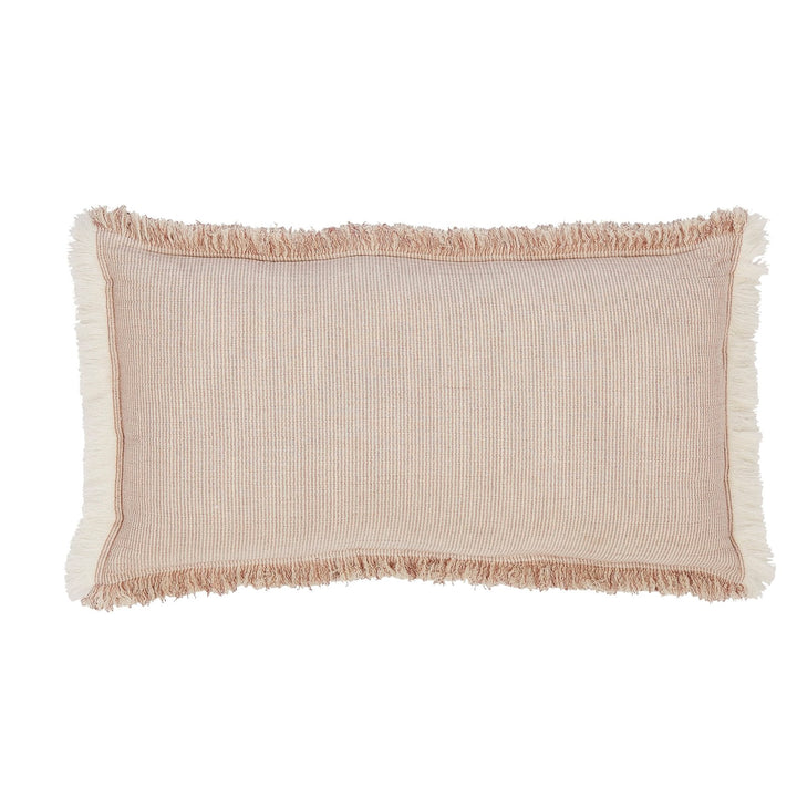 TP-111-X_1|Stylish rectangular throw pillow in soft blush with textured striped pattern and trendy fringed edges.