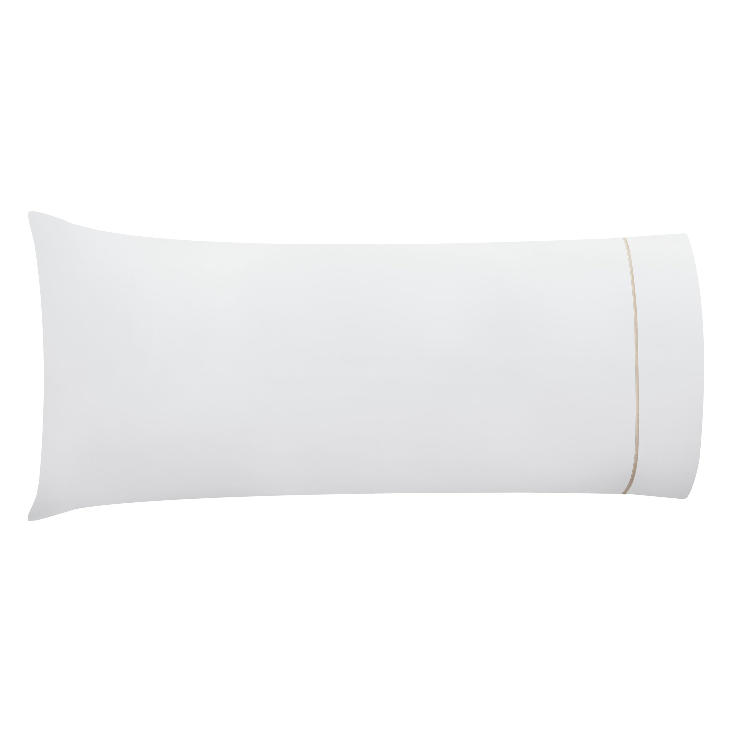 AKP-531-2040_1|Soft 100% cotton white pillowcase with a subtle beige trim, perfect for a comfortable and elegant sleep experience.