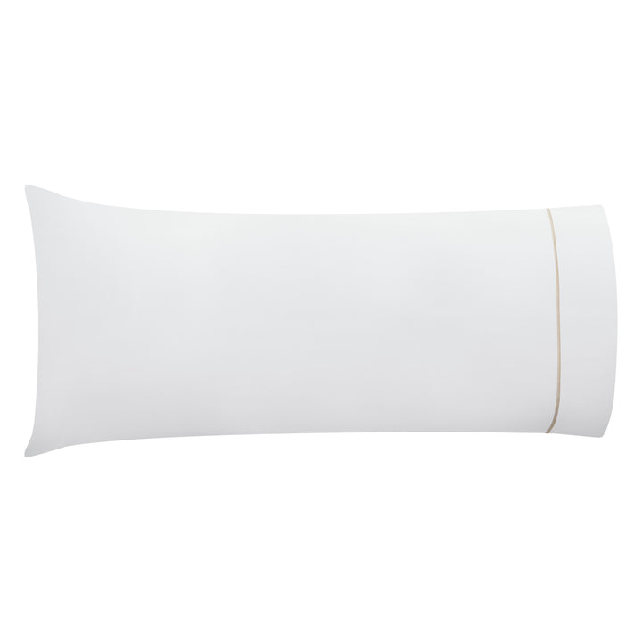 AKP-531-2040_1|Soft 100% cotton white pillowcase with a subtle beige trim, perfect for a comfortable and elegant sleep experience.