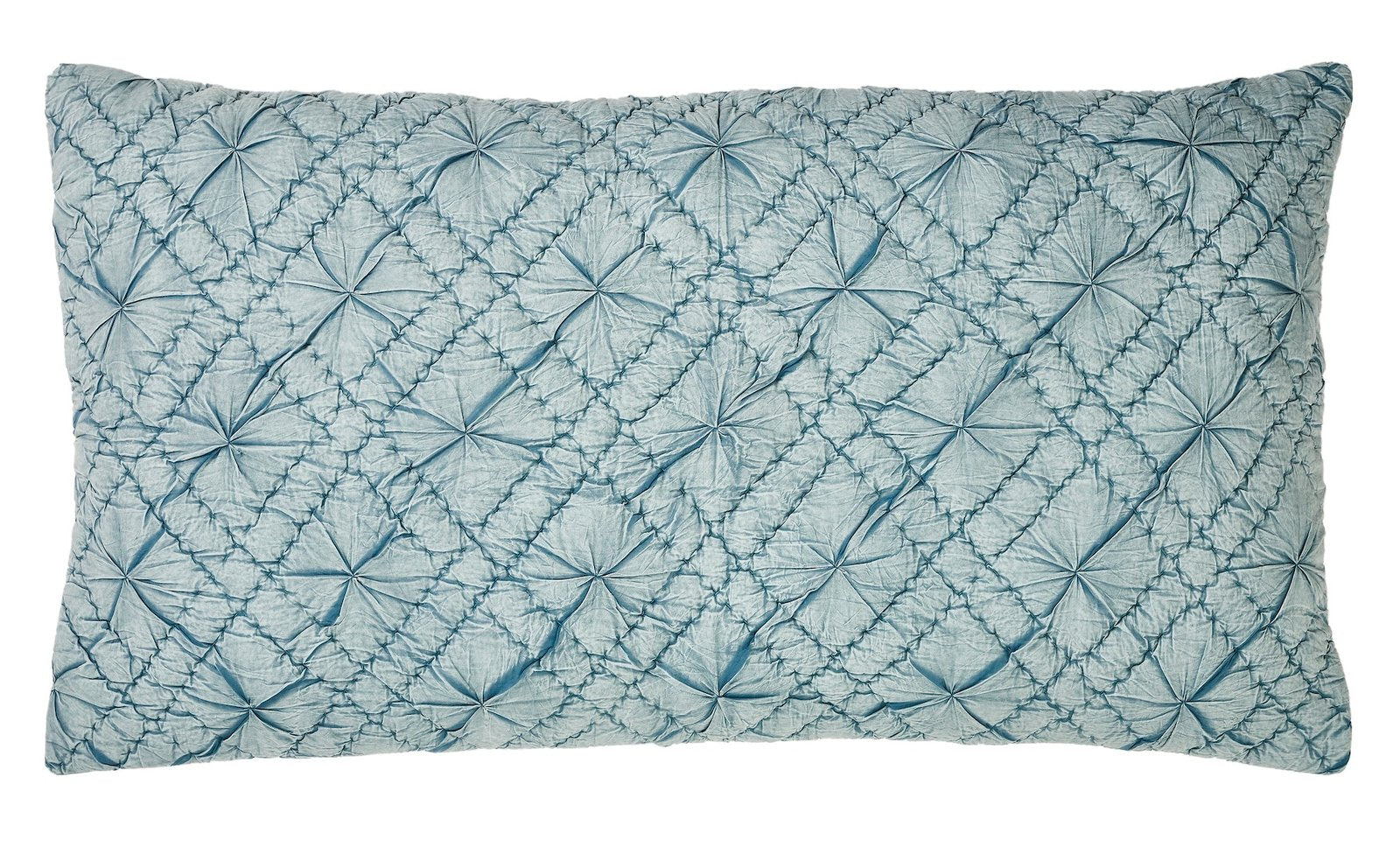 KS-365-2036_1|Elegant blue diamond-patterned quilted pillow, showcasing a unique textured design for decorative bedding accents.