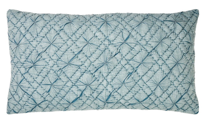 KS-365-2036_1|Elegant blue diamond-patterned quilted pillow, showcasing a unique textured design for decorative bedding accents.