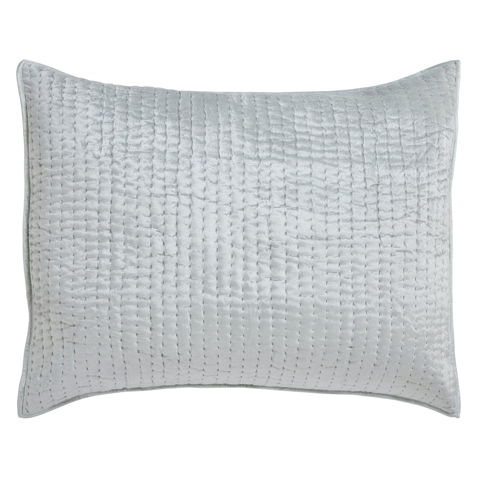 DE-352-3137_1|Light silver velvet lumbar pillow sham. Soft, plush texture with elegant horizontal quilting for modern bed styling.