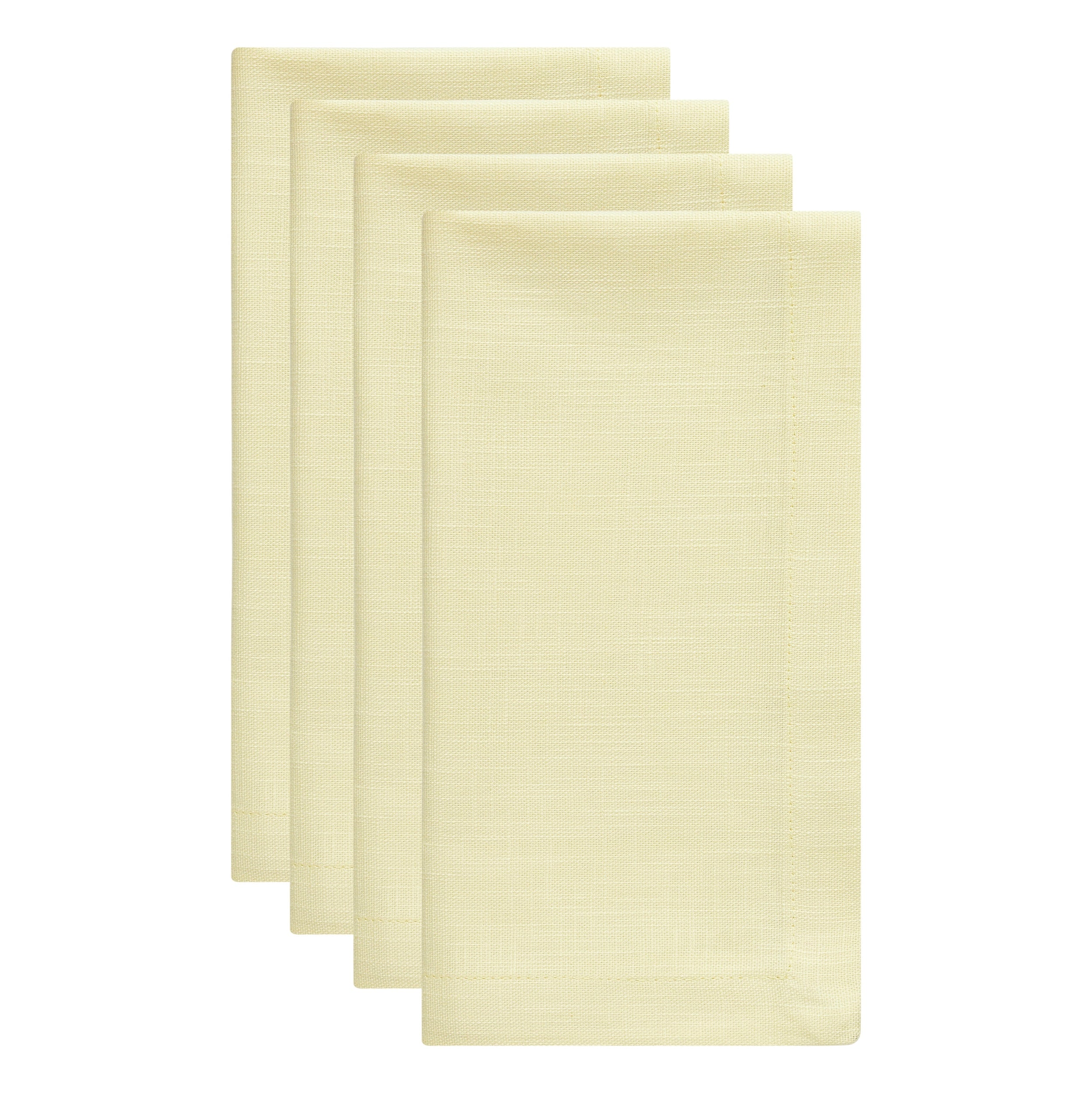 NP-4807-2020_2|Set of 4 light yellow linen-blend cloth dinner napkins for elegant table settings. Reusable and stylish dining.