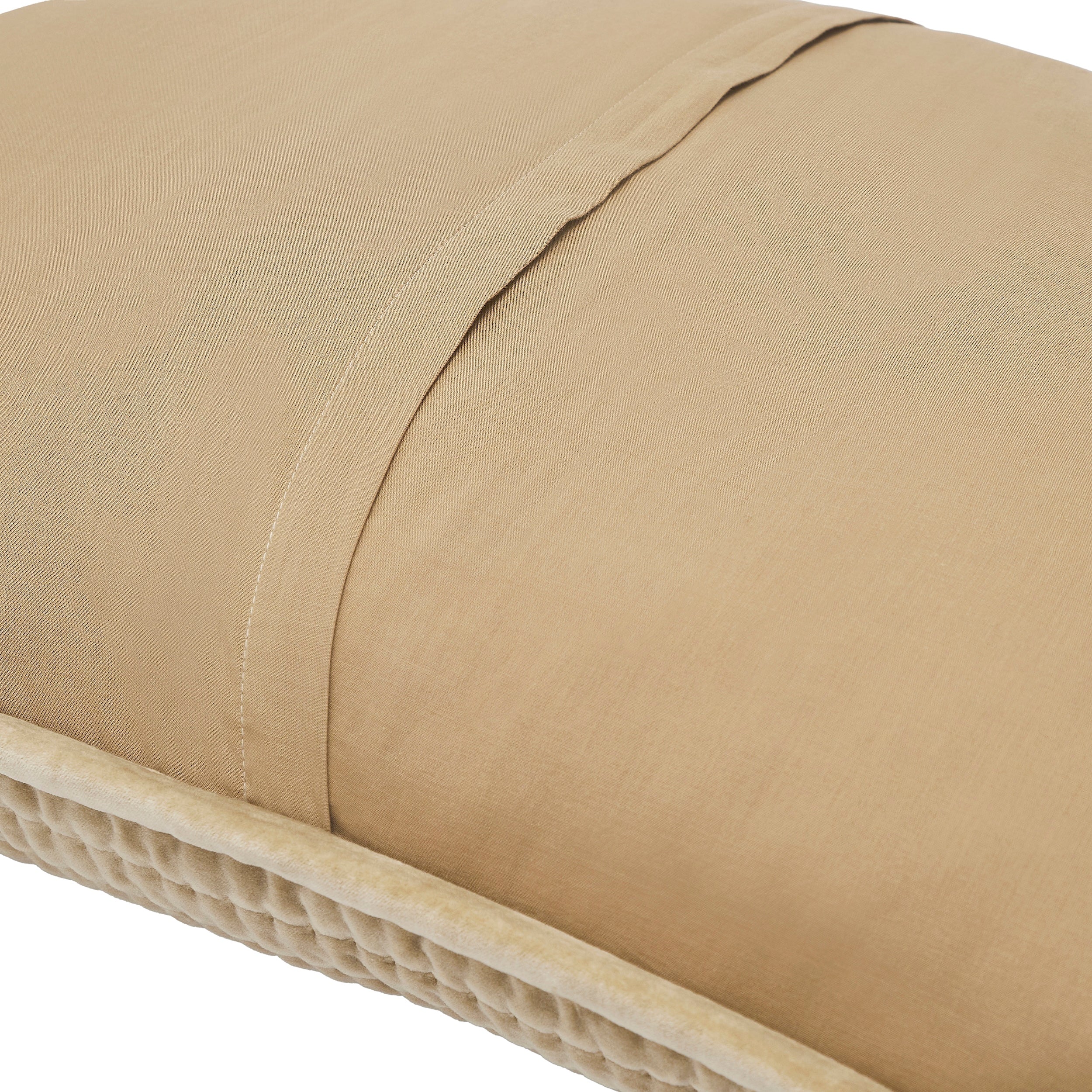 SS-267-2026_2|Close-up of beige quilted coverlet sham fabric, highlighting plush texture and quality stitching for elegant bedding.