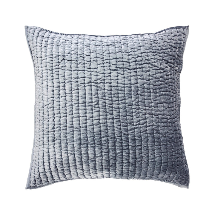 ES-340-2626_1|Textured blue-gray quilted pillow sham featuring a unique ruched grid pattern, adding modern elegance to bedding.