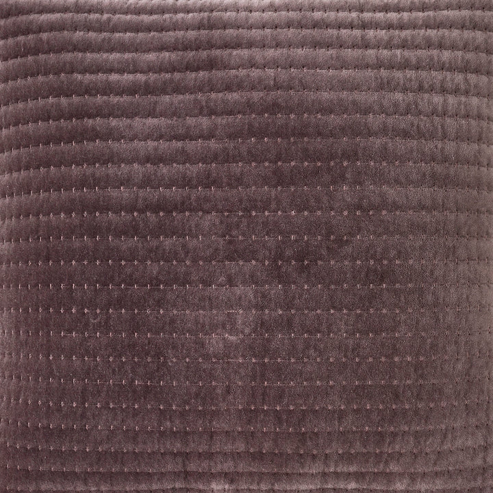 SS-186-2026_2|Opulent dark grey velvet coverlet texture with deep horizontal dotted stitching, creating a sophisticated bedding look.