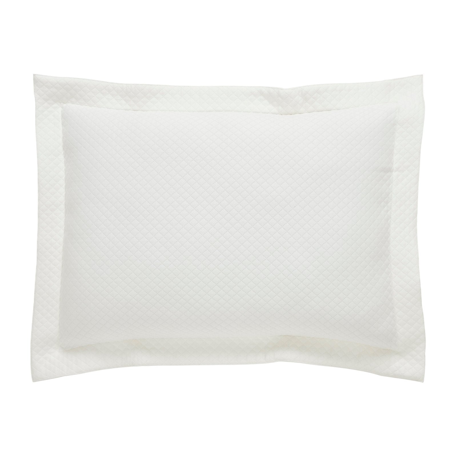 SS-189-2026-LOT1_1|White diamond quilted coverlet pillow sham, featuring a plush inner section and a tailored flange for elegant bedding.