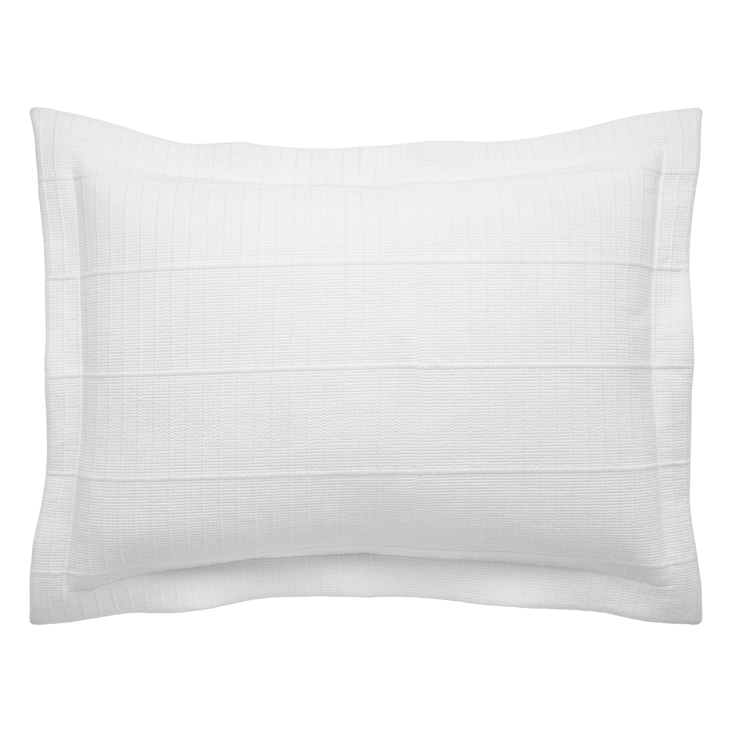 SS-268-2026_1|Crisp white quilted coverlet sham, offering clean lines and subtle texture for a modern and inviting bedroom look.