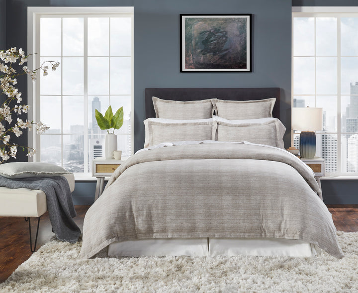 DT-033-9092_1|Modern beige textured duvet cover creating a chic focal point in a contemporary bedroom setting.
