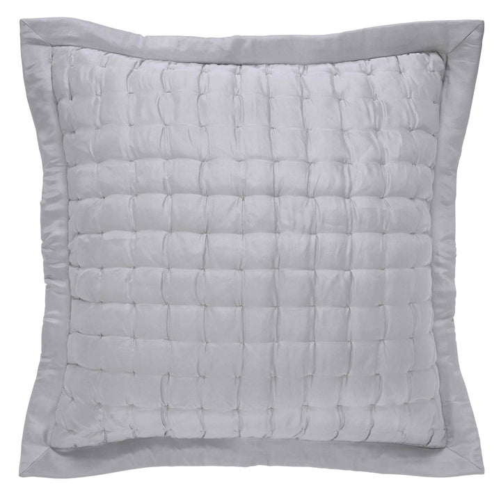 ES-333-2626_1|Sophisticated light grey quilted pillow with a distinct square pattern, perfect for contemporary bedroom styling.