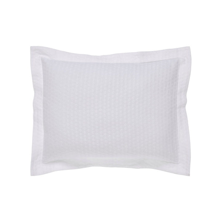 SS-174-2026_1|White quilted coverlet sham with textured circular pattern, plush, cozy, decorative bedding accent for modern bedroom.