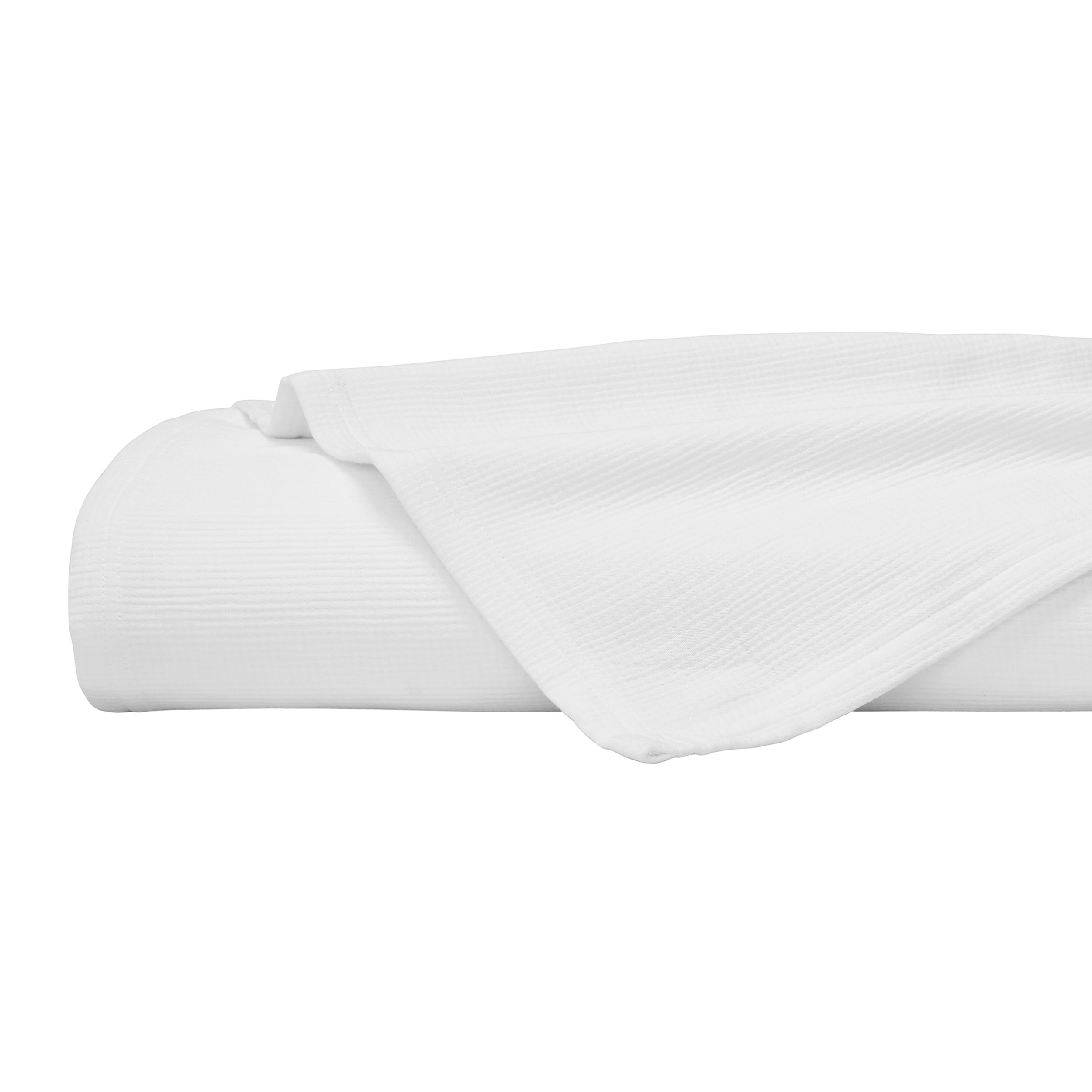 BL-858-11096_8|White ribbed blanket, neatly rolled and showcasing its soft textured weave, ideal for modern bedding and home comfort.