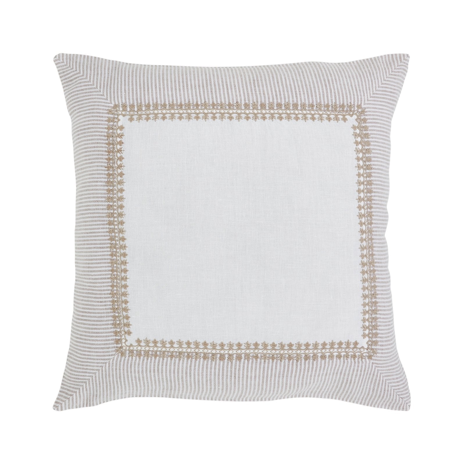 ES-031-2626_1|Beige striped duvet cover with elegant embroidered inner border, adds sophisticated texture to bedroom decor.