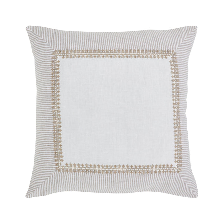 ES-031-2626_1|Beige striped duvet cover with elegant embroidered inner border, adds sophisticated texture to bedroom decor.