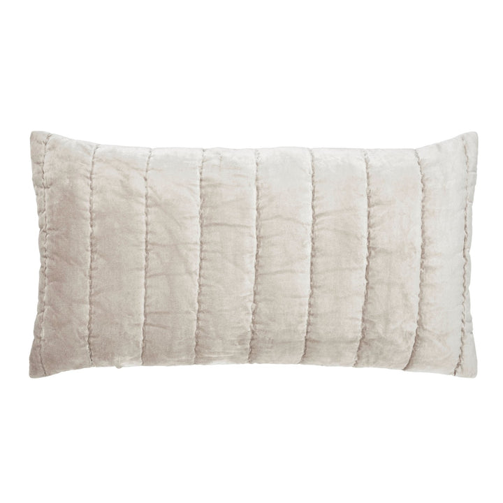 KS-339-2036_1|Elegant beige velvet rectangular channel-quilted pillow sham, adding sophisticated texture to modern bedroom decor.