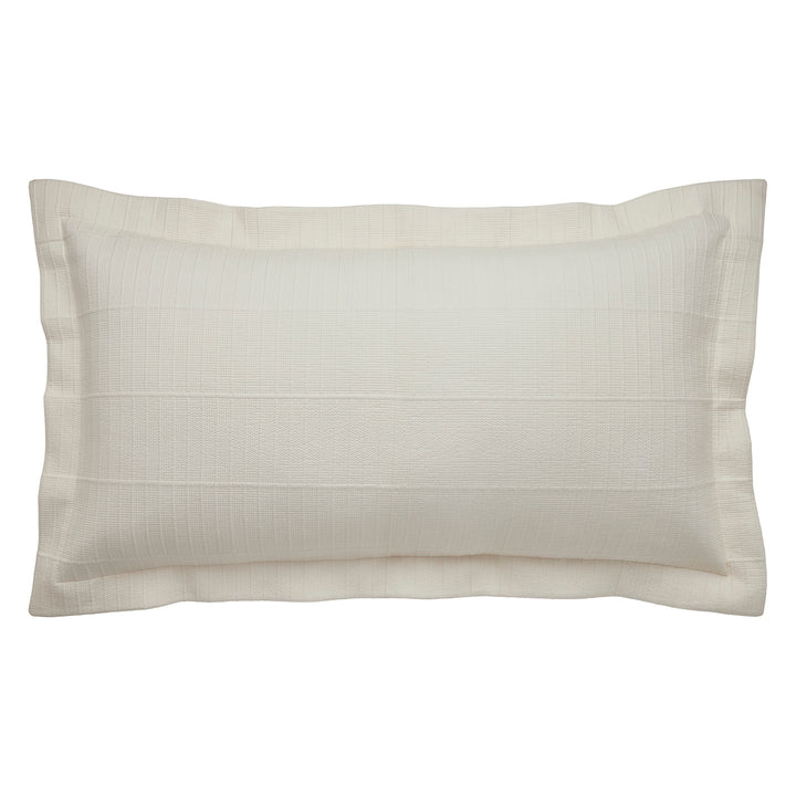 KS-271-2036_1|Elegant off-white textured woven coverlet pillow sham, featuring a subtle ribbed pattern for sophisticated bedroom styling.