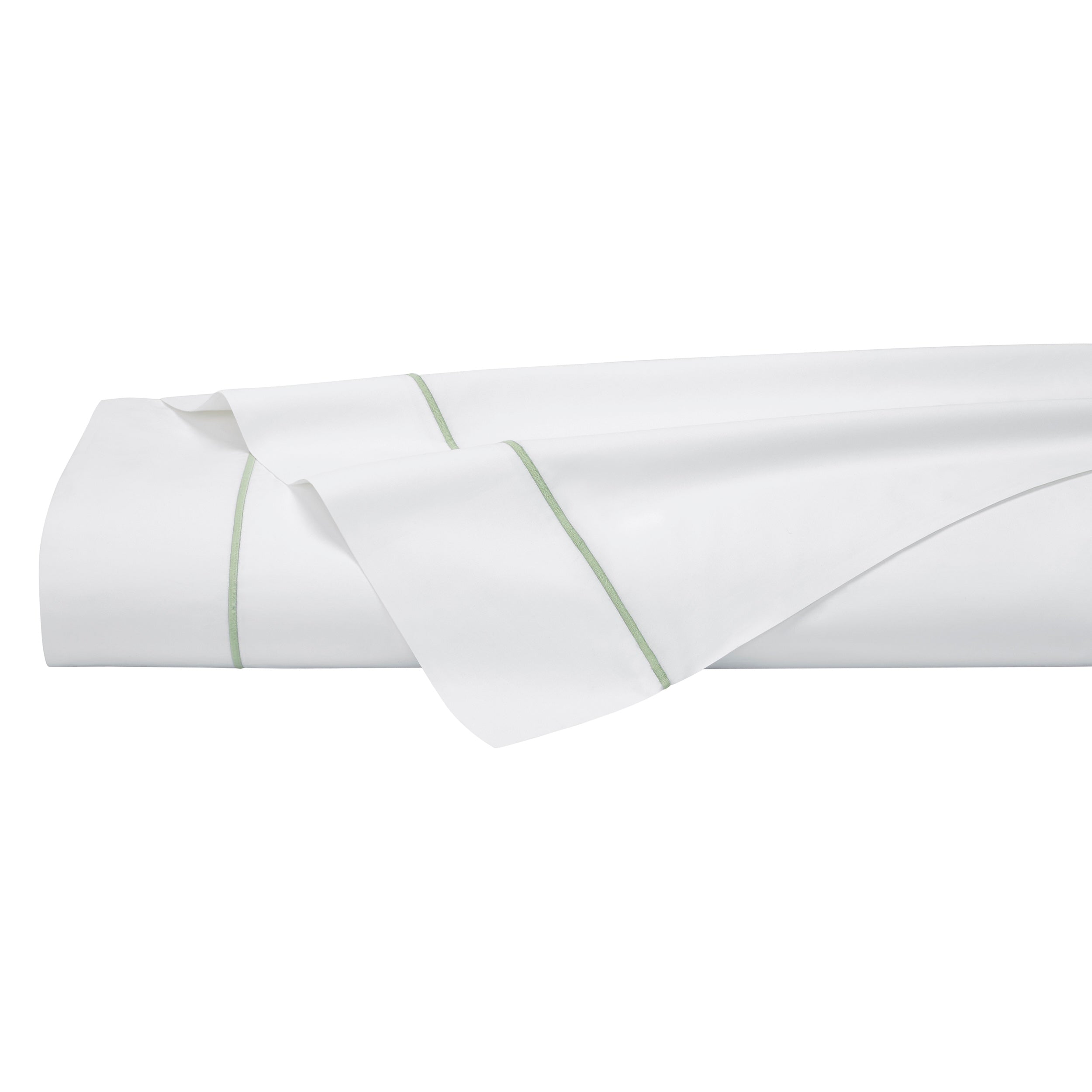 KFL-532-7880_5|Luxurious 100% cotton sheets in crisp white with elegant green trim. Soft, breathable sateen bedding for ultimate comfort.