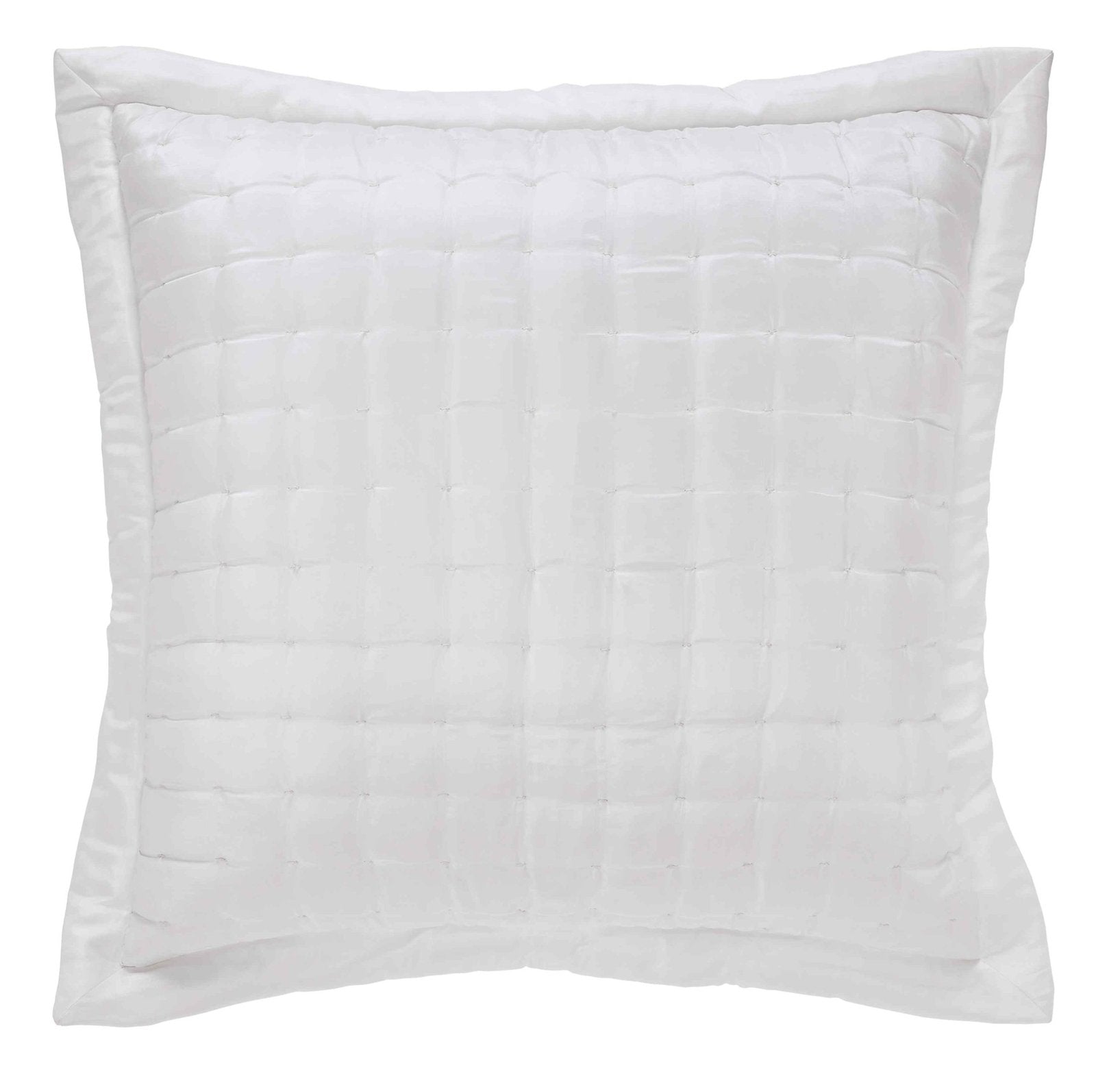 ES-332-X_1|Crisp white square quilted pillow sham, showcasing intricate stitching and a plush texture, ideal for elegant bed decor.