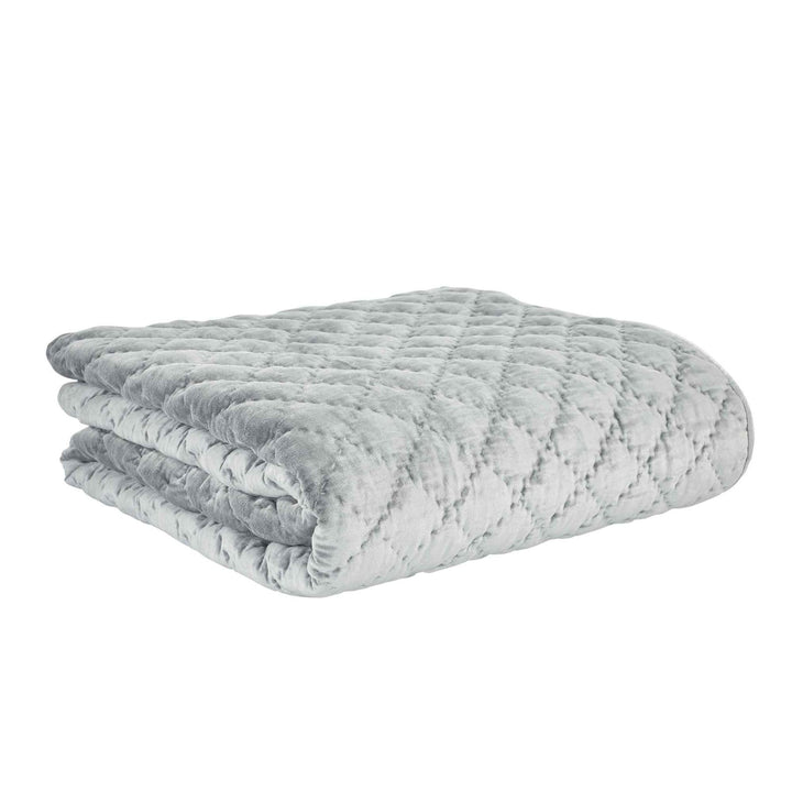 QT-356-9496_6|Folded light grey blue quilt with diamond quilting. Soft, elegant and comfortable bedding for a modern bedroom.