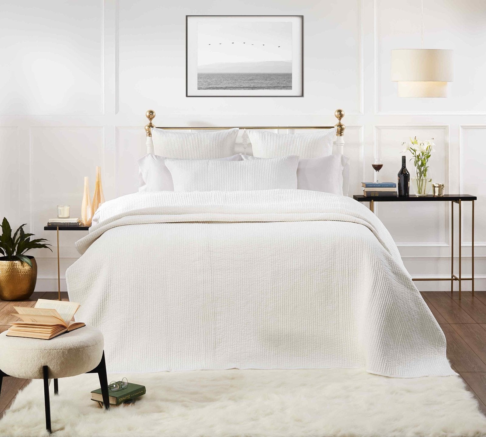 CL-157-X_1|Sophisticated white textured quilted sham, completing a chic bedding collection with its subtle pattern and softness.
