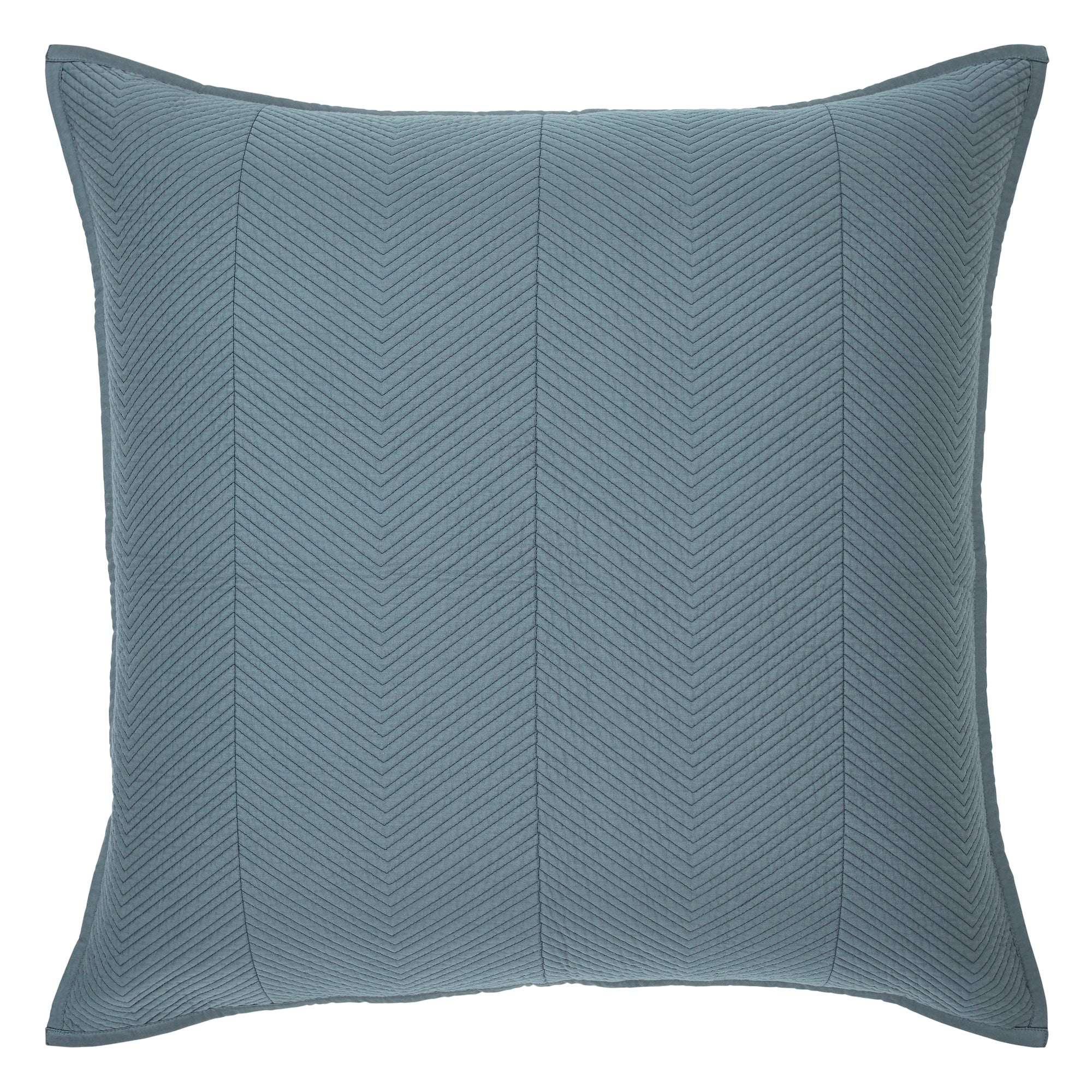 ES-261-2626_1|Square teal quilted coverlet pillow sham with vertical chevron pattern, adding a pop of color to bedding.
