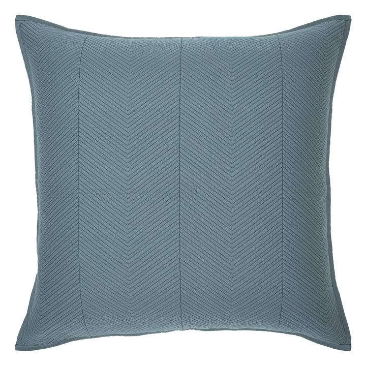 ES-261-2626_1|Square teal quilted coverlet pillow sham with vertical chevron pattern, adding a pop of color to bedding.
