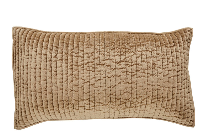 KS-362-2036_1|Rich golden brown velvet quilt pillow sham, featuring vertical textured quilting, perfect for cozy bedroom decor.