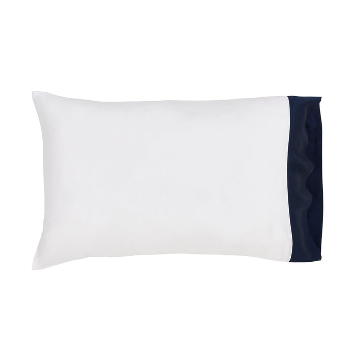 AKP-513-2040_1|White 100% Lyocell pillowcase with navy sateen border, soft and breathable for luxurious cooling comfort. (116)