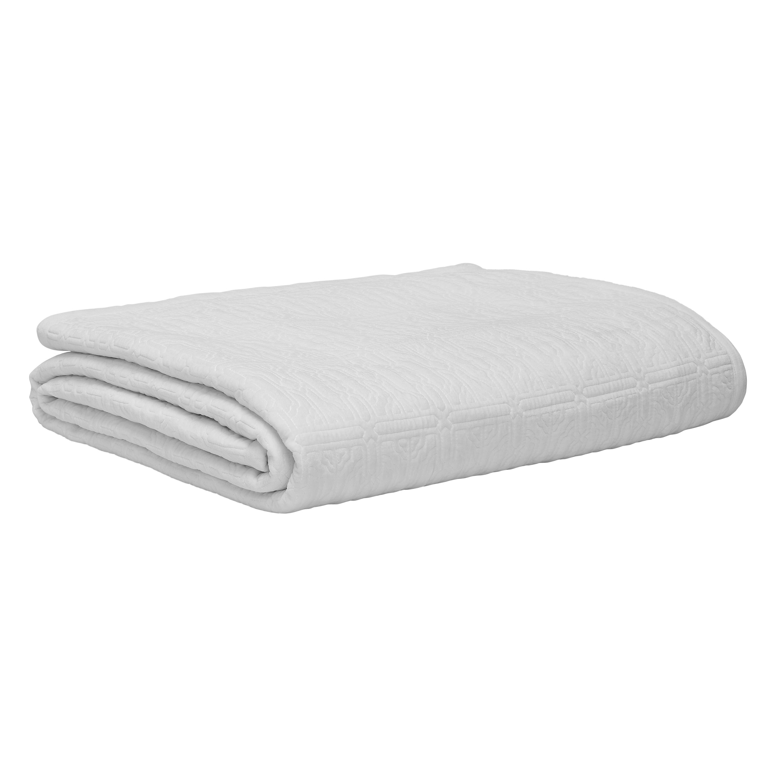 QT-376-11096_9|Crisp white folded quilt with detailed geometric stitching. Luxurious bedding accent, versatile and timeless bedroom essential.