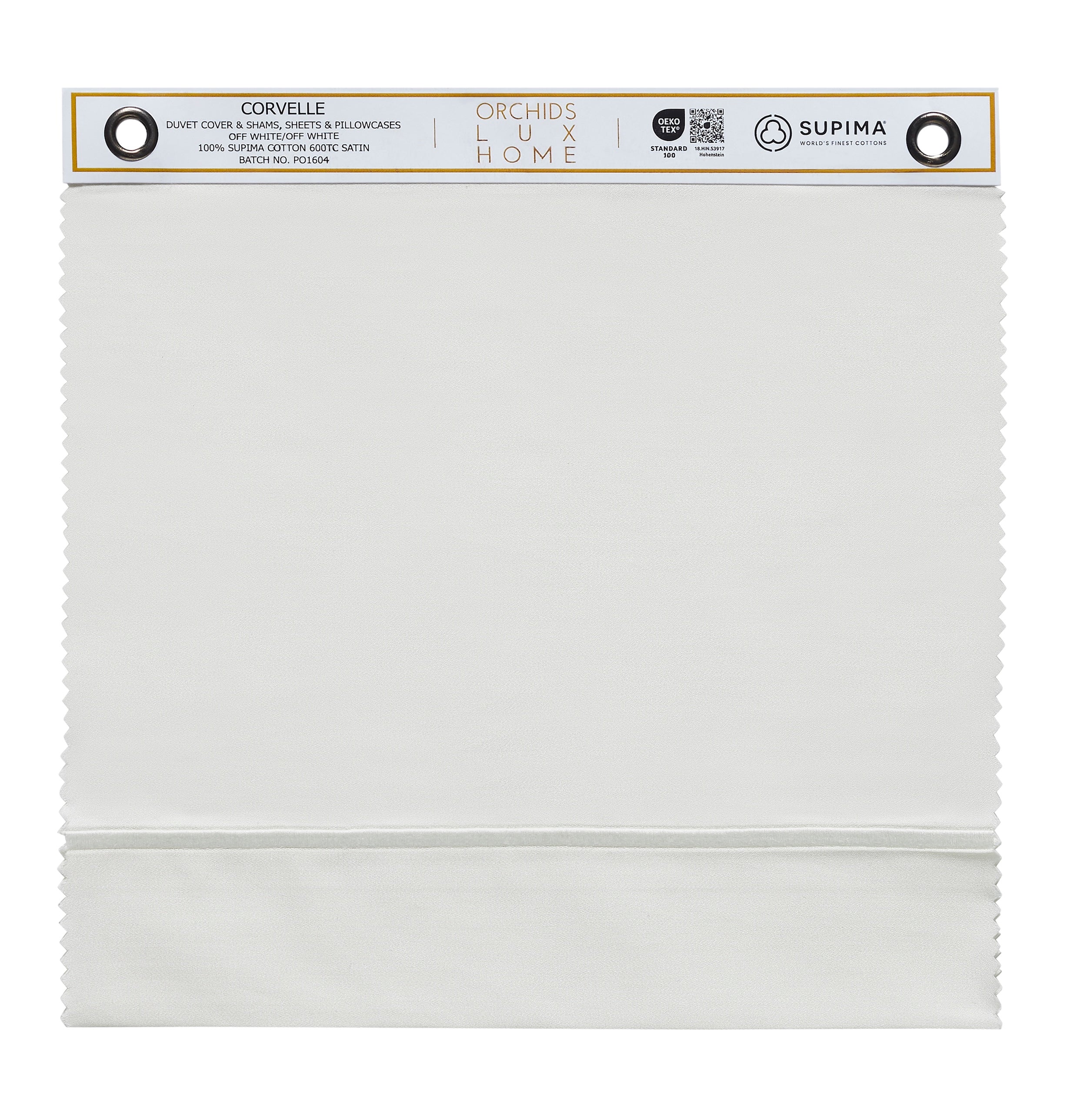 SWT-545-1010_1|100% Supima cotton Corvelle swatch, 600TC sateen, white, for luxurious duvet covers and shams, OEKO-TEX.